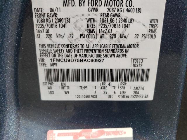 Photo 10 from auction – 2011 FORD ESCAPE XLT with VIN 1FMCU9D75BKC60927