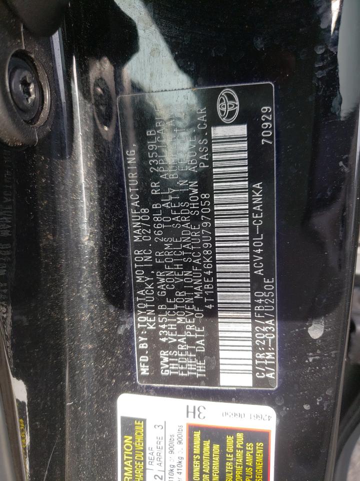Photo 10 from auction – 2009 TOYOTA CAMRY BASE with VIN 4T1BE46K89U797058
