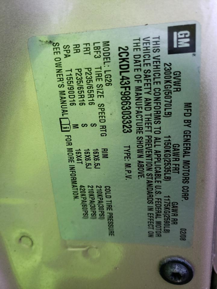 Photo 10 from auction – 2008 PONTIAC TORRENT with VIN 2CKDL43F986303323