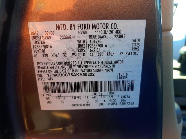 Photo 10 from auction – 2010 FORD ESCAPE XLS with VIN 1FMCU0C75AKA55202