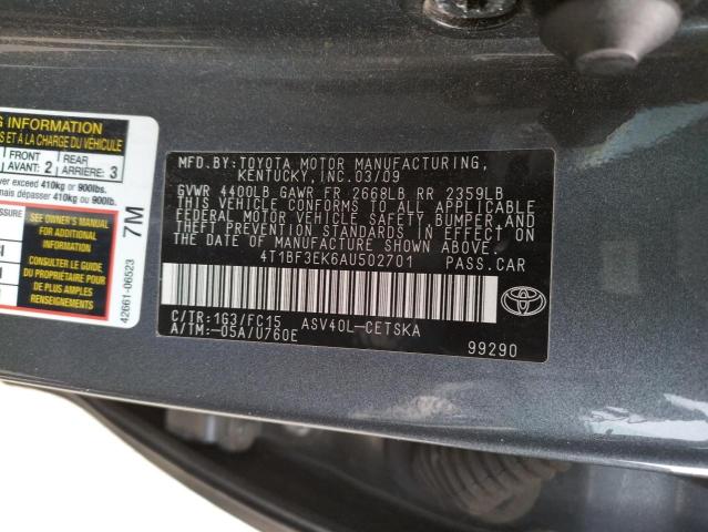 Photo 10 from auction – 2010 TOYOTA CAMRY with VIN 4T1BF3EK6AU502701