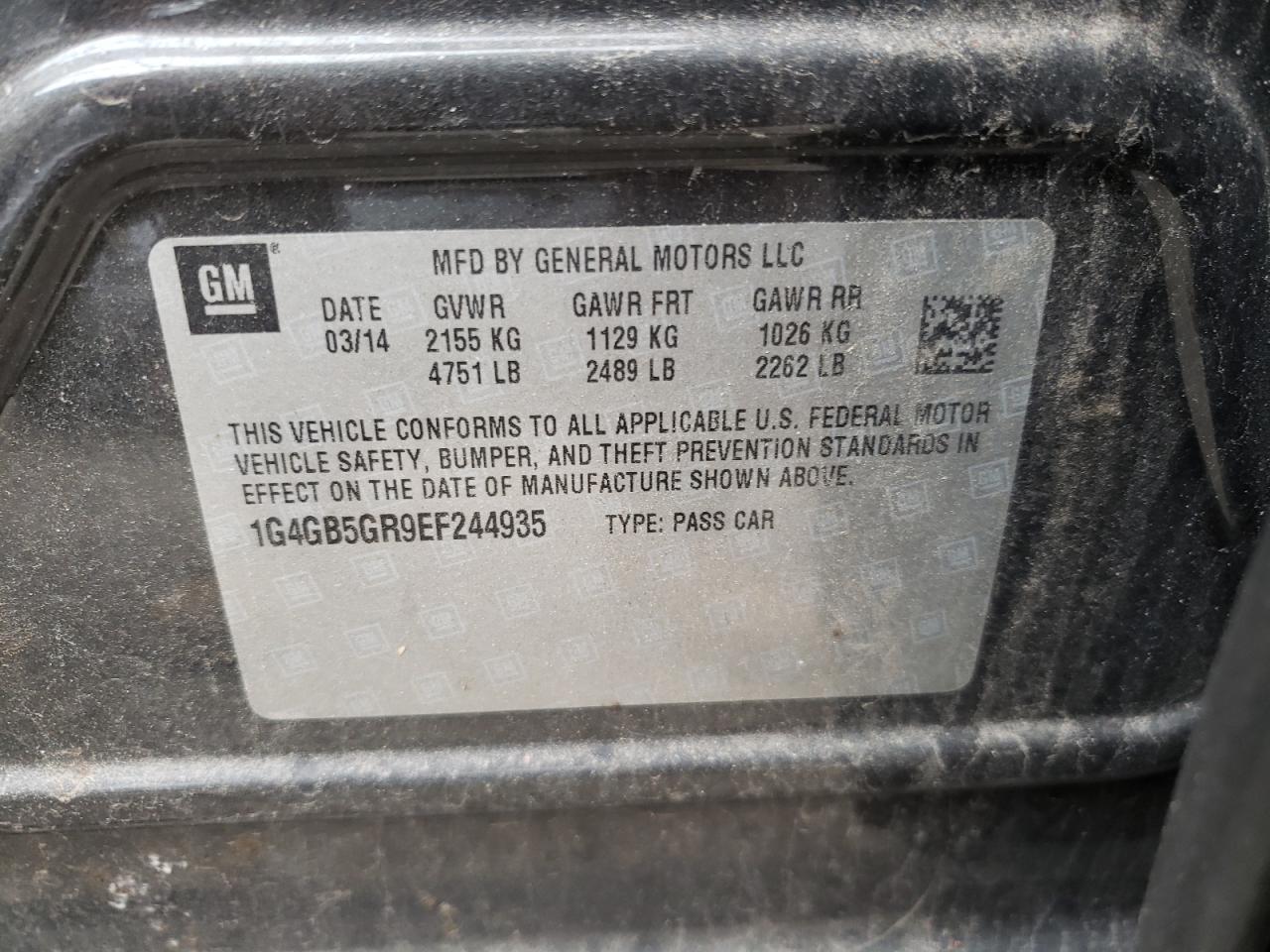 Photo 10 from auction – 2014 BUICK LACROSSE with VIN 1G4GB5GR9EF244935