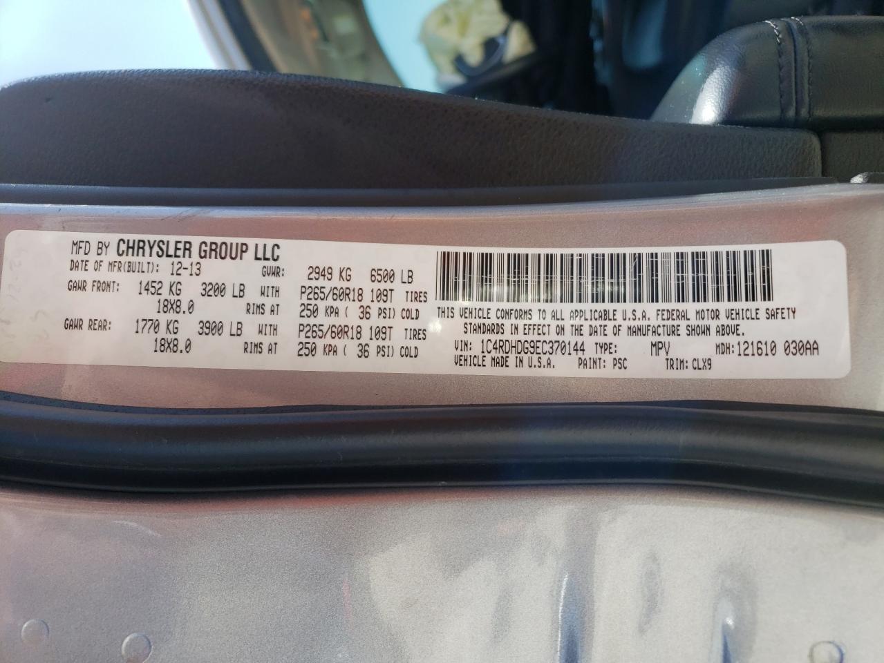 Photo 10 from auction – 2014 DODGE DURANGO LI with VIN 1C4RDHDG9EC370144