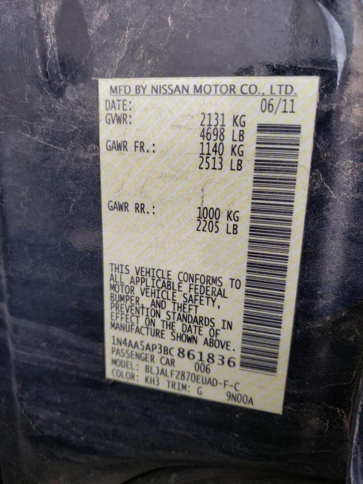 Photo 10 from auction – 2011 NISSAN MAXIMA S with VIN 1N4AA5AP3BC861836