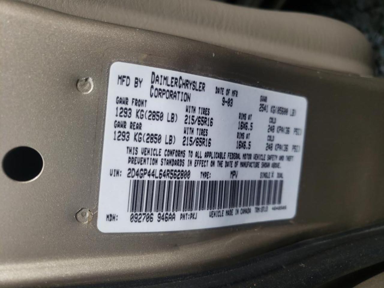 Photo 10 from auction – 2004 DODGE GRAND CARA with VIN 2D4GP44L64R562800