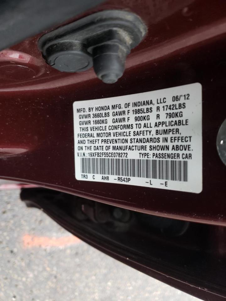 Photo 10 from auction – 2012 HONDA CIVIC LX with VIN 19XFB2F55CE078272