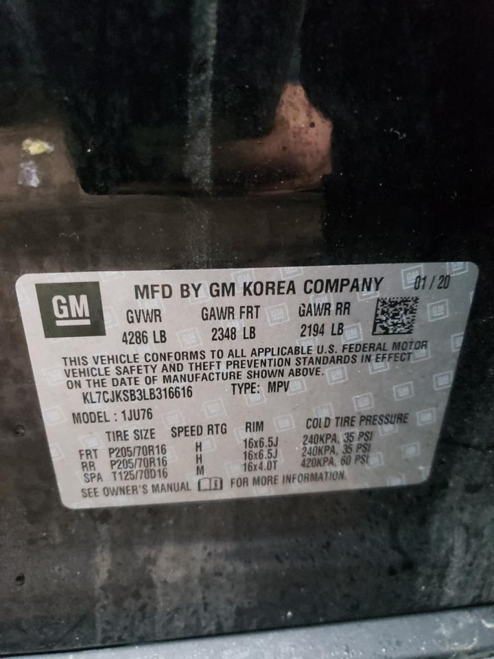 Photo 10 from auction – 2020 CHEVROLET TRAX LS with VIN KL7CJKSB3LB316616