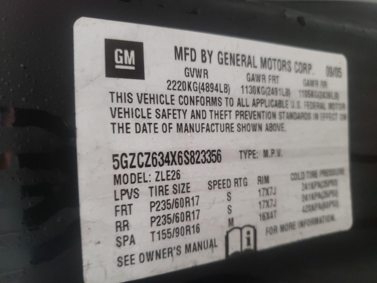 Photo 10 from auction – 2006 SATURN VUE with VIN 5GZCZ634X6S823356