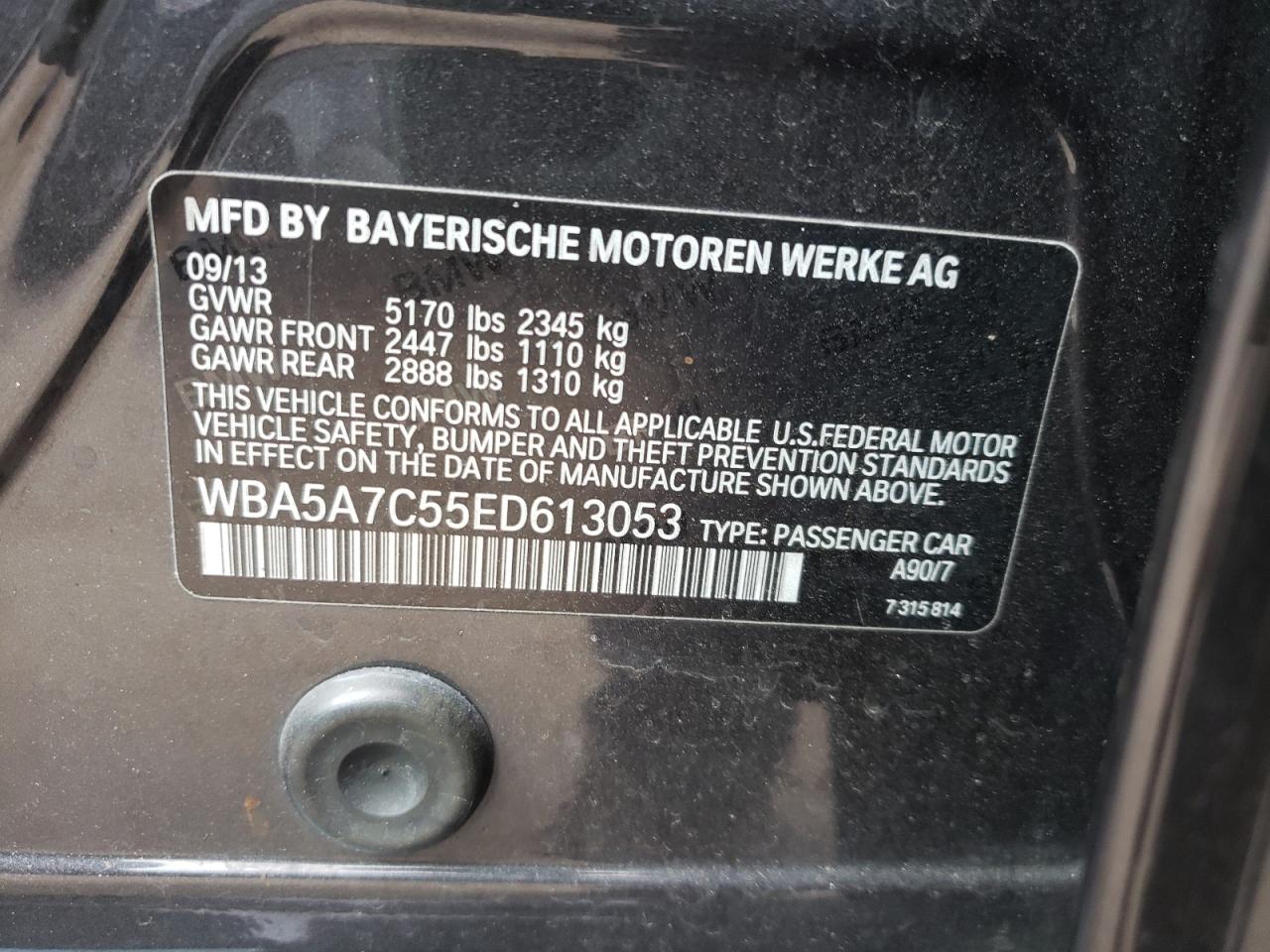 Photo 10 from auction – 2014 BMW 528 XI with VIN WBA5A7C55ED613053