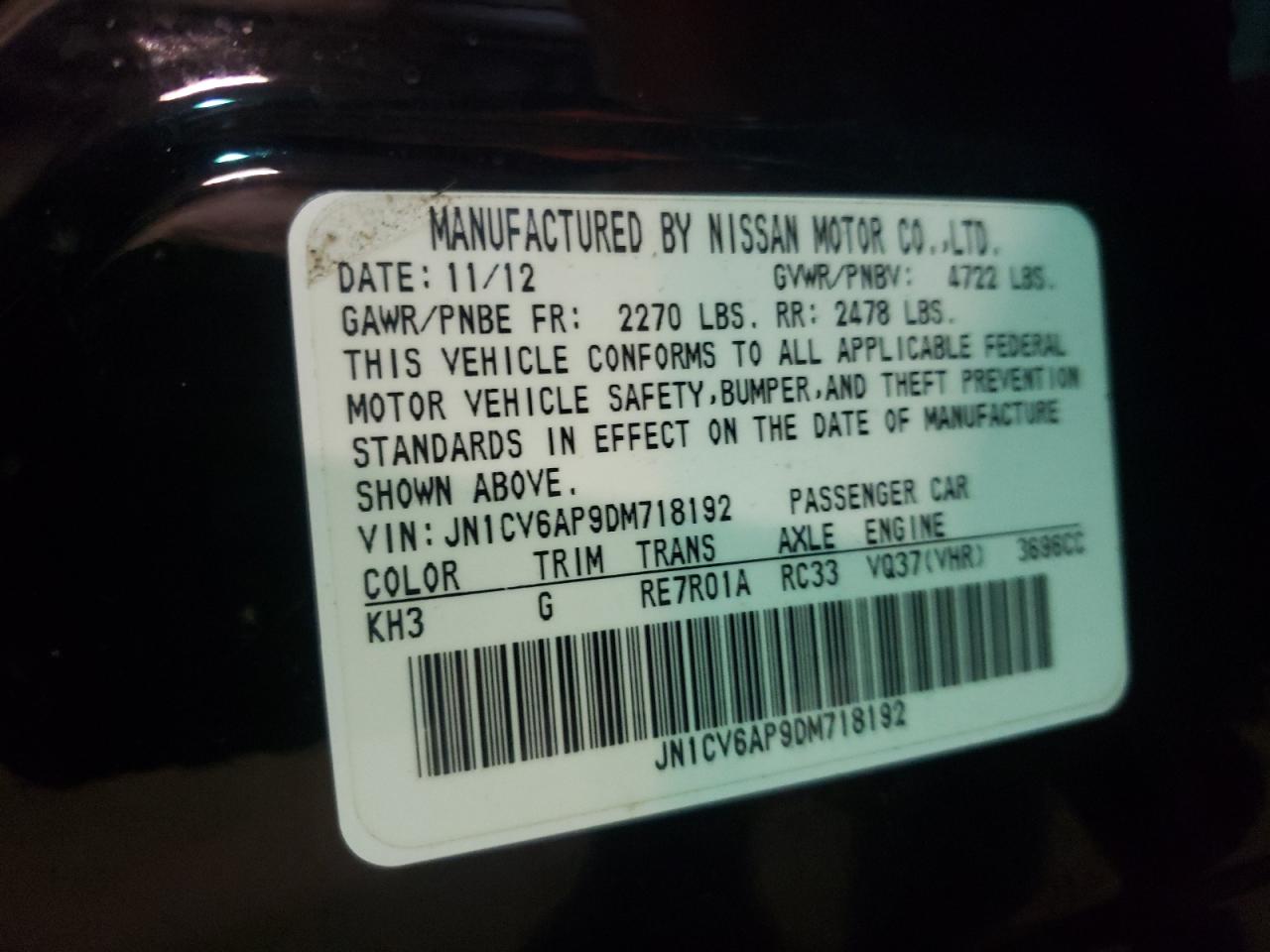 Photo 10 from auction – 2013 INFINITI G37 BASE with VIN JN1CV6AP9DM718192