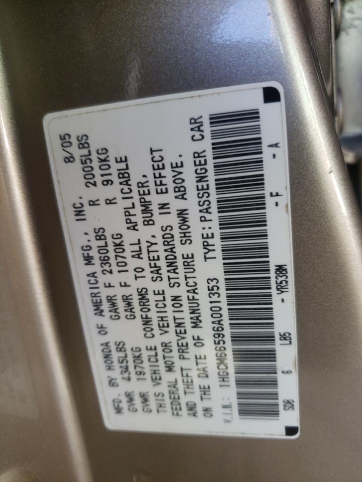 Photo 10 from auction – 2006 HONDA ACCORD EX with VIN 1HGCM66596A001353