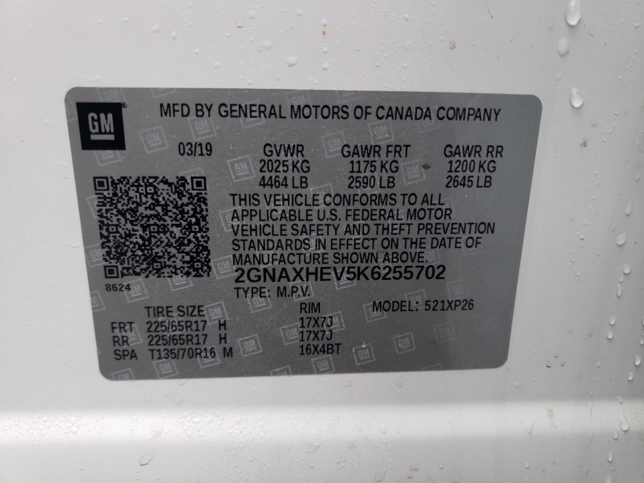 Photo 10 from auction – 2019 CHEVROLET EQUINOX LS with VIN 2GNAXHEV5K6255702