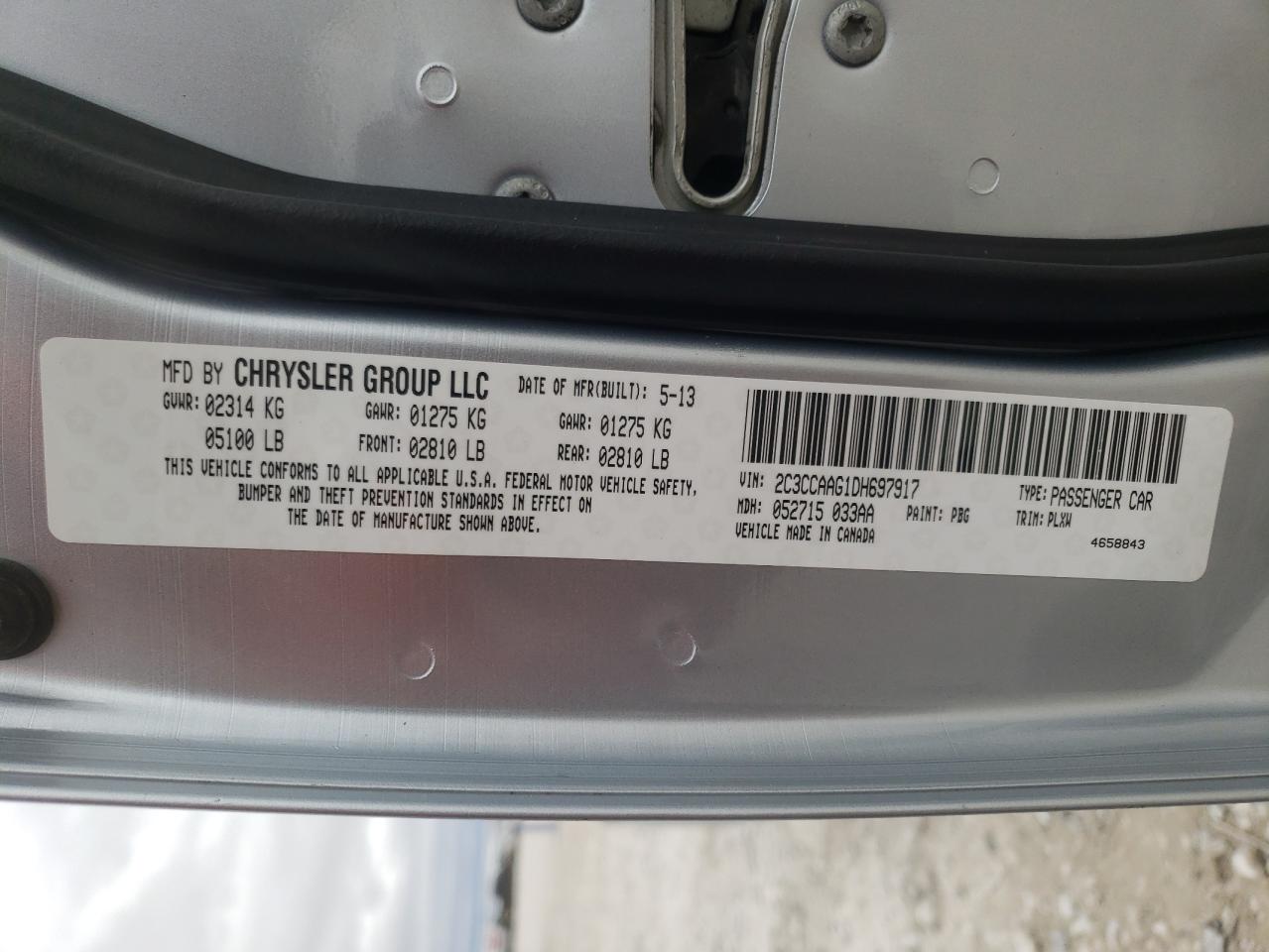 Photo 10 from auction – 2013 CHRYSLER 300 with VIN 2C3CCAAG1DH697917