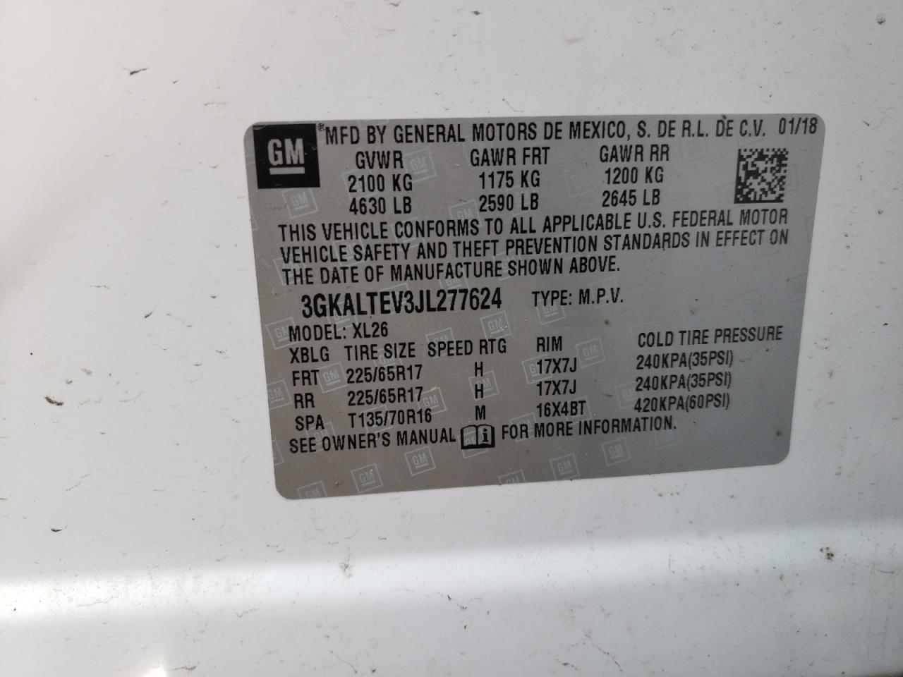 Photo 10 from auction – 2018 GMC TERRAIN SL with VIN 3GKALTEV3JL277624