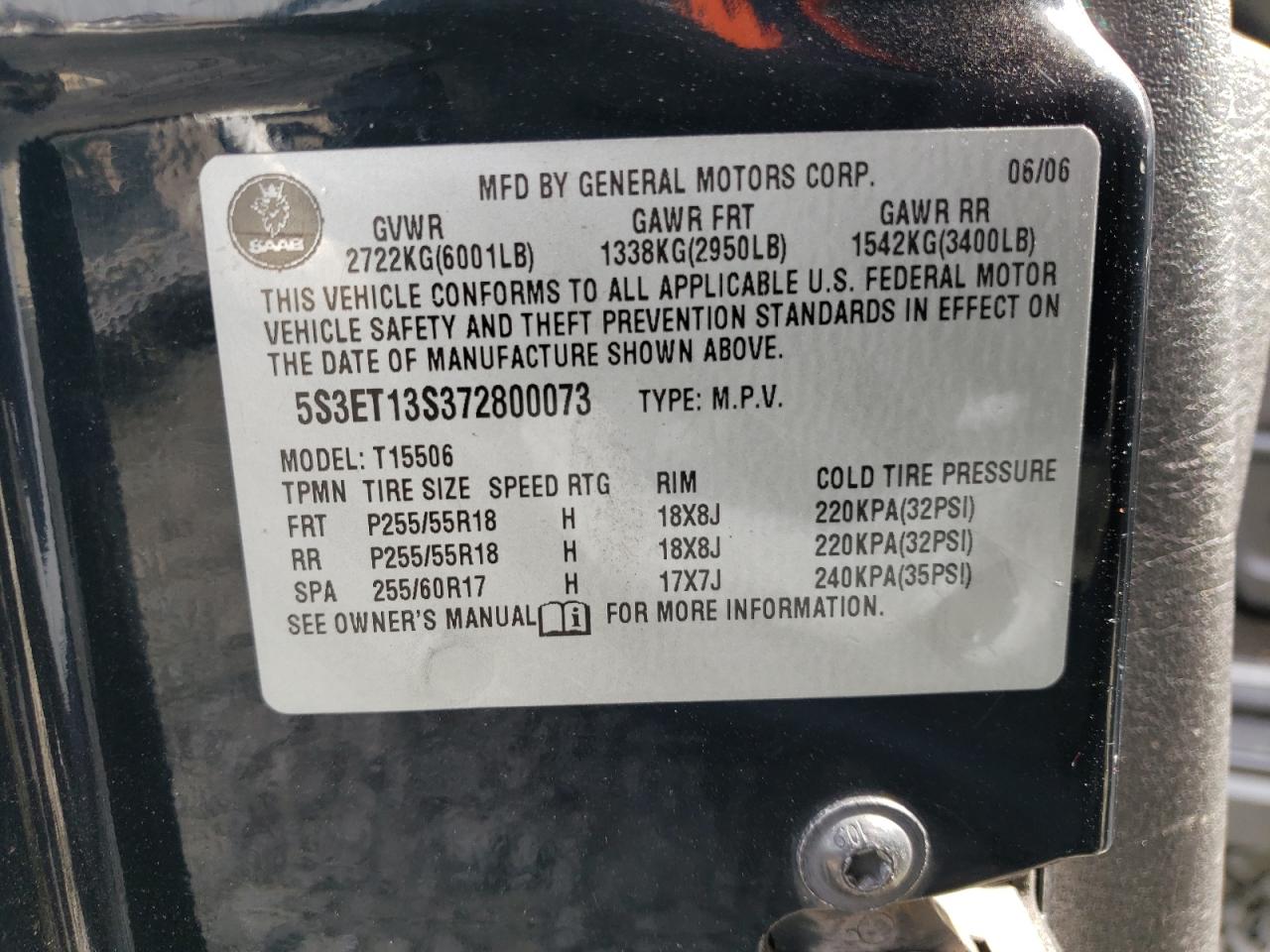 Photo 10 from auction – 2007 SAAB 9-7X 4.2I with VIN 5S3ET13S372800073