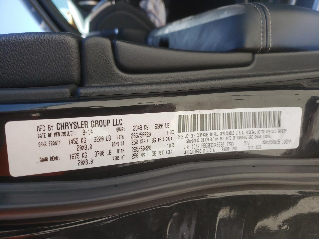 Photo 10 from auction – 2015 JEEP GRAND CHER with VIN 1C4RJFBG3FC645590