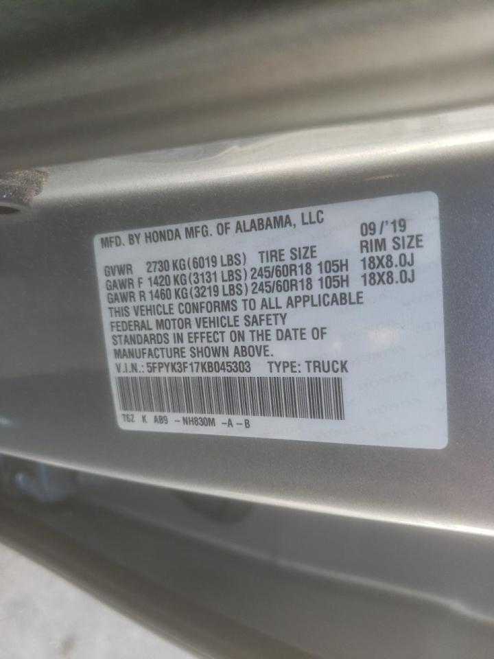 Photo 10 from auction – 2019 HONDA RIDGELINE with VIN 5FPYK3F17KB045303