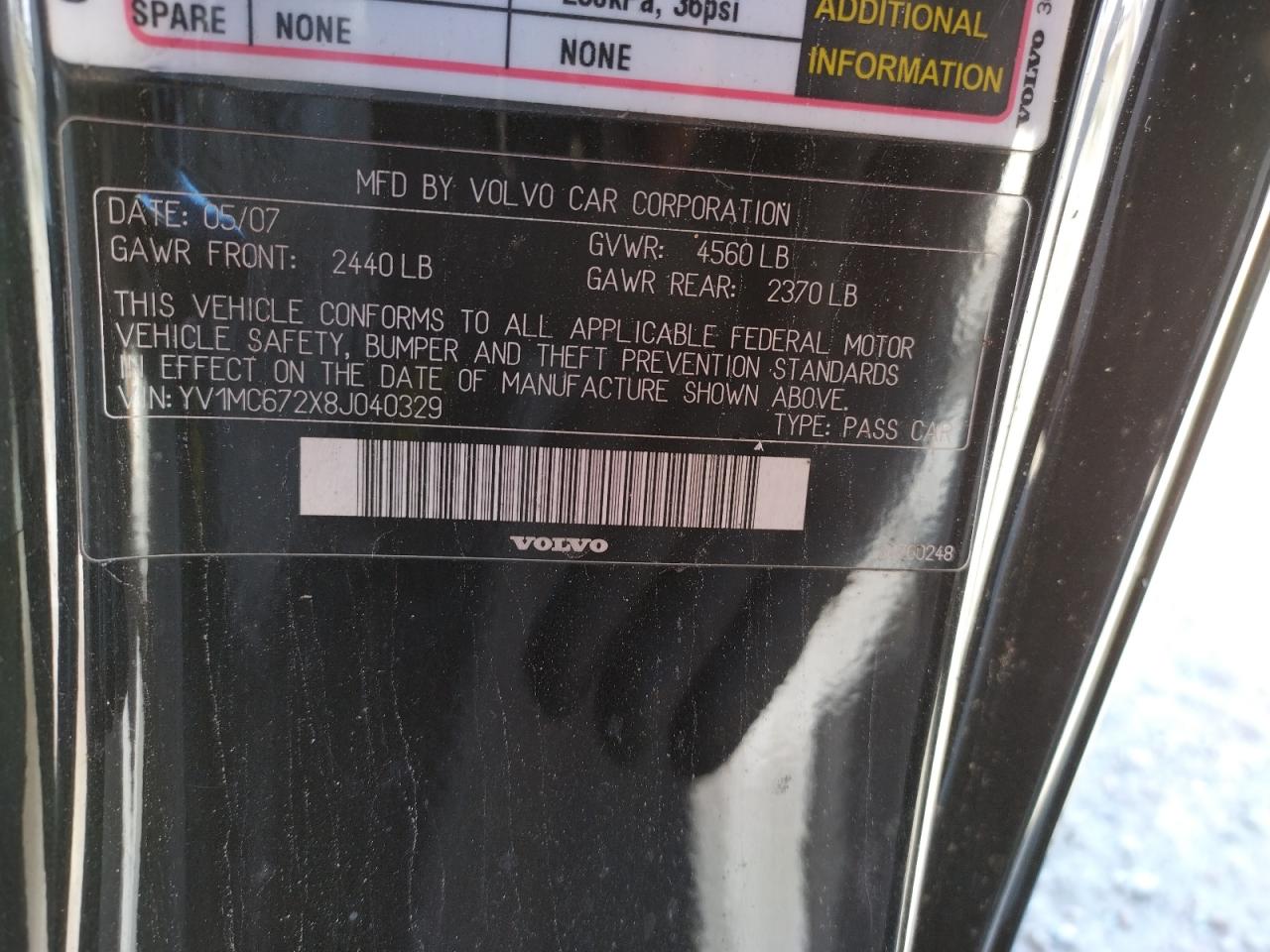 Photo 10 from auction – 2008 VOLVO C70 T5 with VIN YV1MC672X8J040329