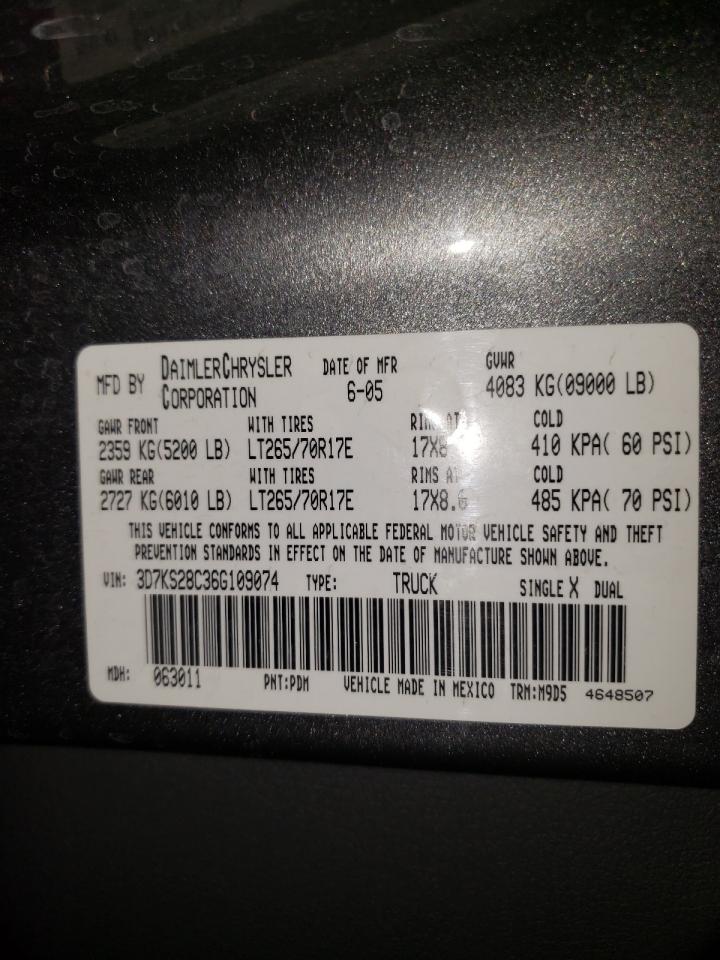 Photo 10 from auction – 2006 DODGE RAM 2500 S with VIN 3D7KS28C36G109074