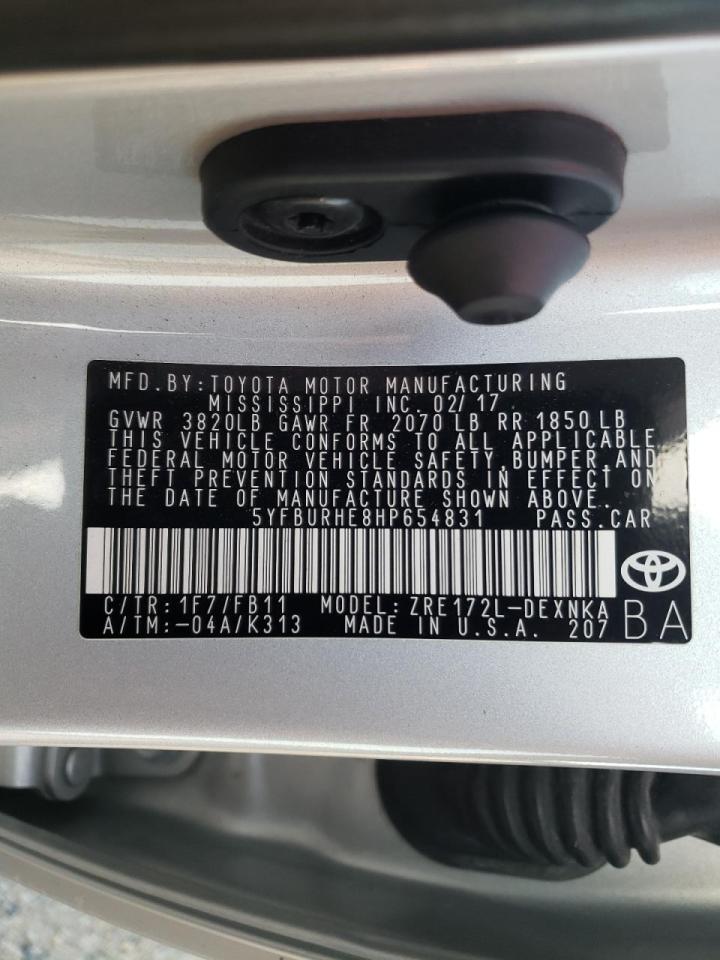 Photo 10 from auction – 2017 TOYOTA COROLLA L with VIN 5YFBURHE8HP654831
