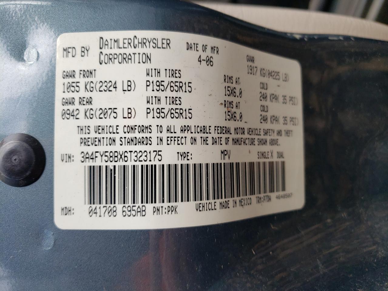 Photo 10 from auction – 2006 CHRYSLER PT CRUISER with VIN 3C4FY58B74T213428