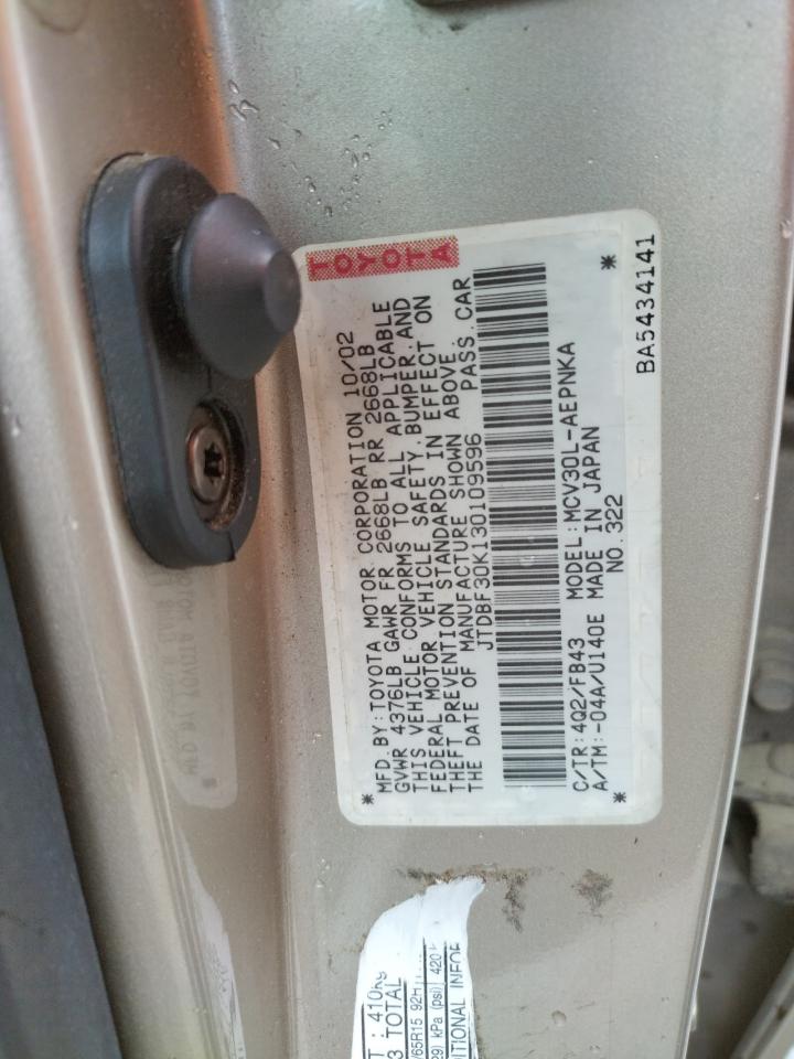 Photo 10 from auction – 2003 TOYOTA CAMRY LE with VIN JTDBF30K130109596