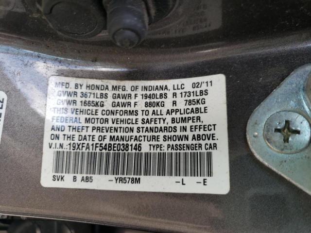 Photo 10 from auction – 2011 HONDA CIVIC LX with VIN 19XFA1F54BE038146