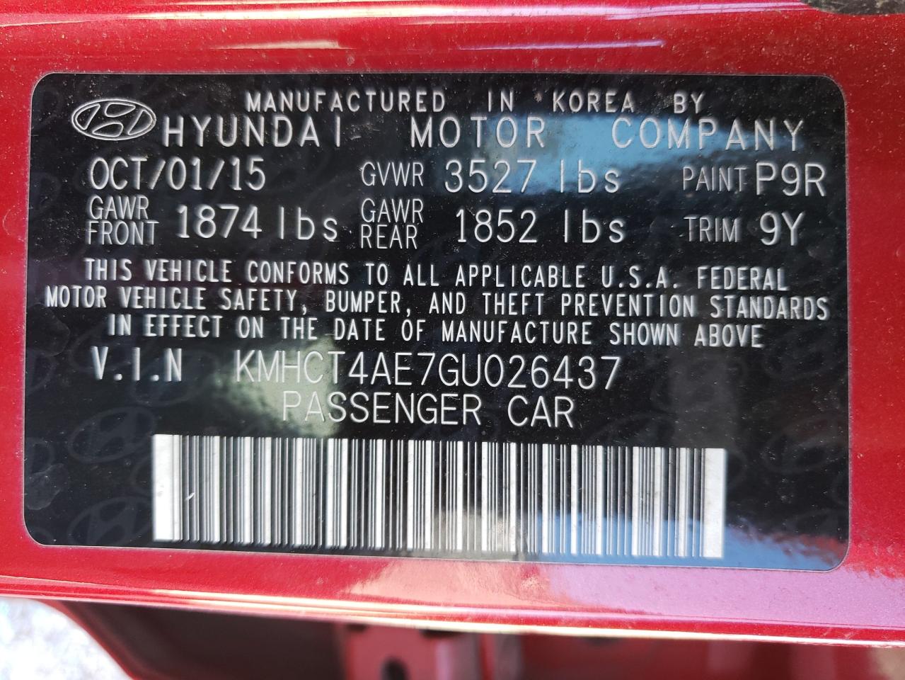 Photo 10 from auction – 2016 HYUNDAI ACCENT SE with VIN KMHCT4AE7GU026437