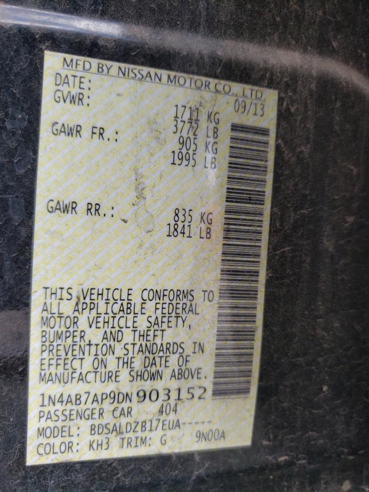 Photo 10 from auction – 2013 NISSAN SENTRA S with VIN 1N4AB7AP9DN903152
