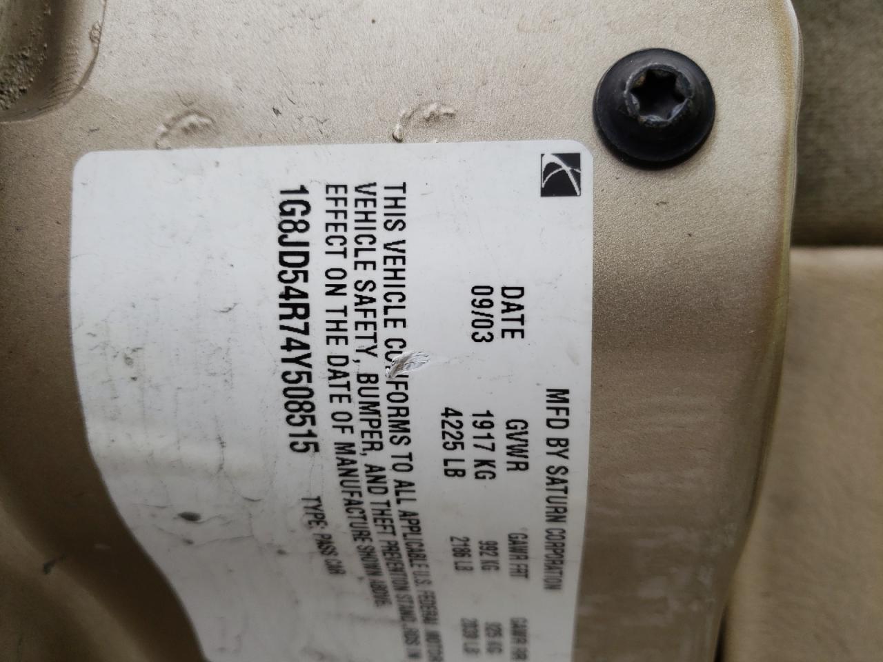 Photo 10 from auction – 2004 SATURN L300 LEVEL with VIN 1G8JD54R74Y508515