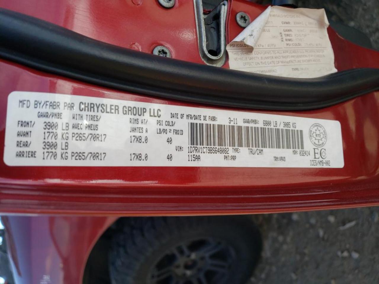 Photo 10 from auction – 2011 DODGE RAM 1500 with VIN 1D7RV1CT9BS648082