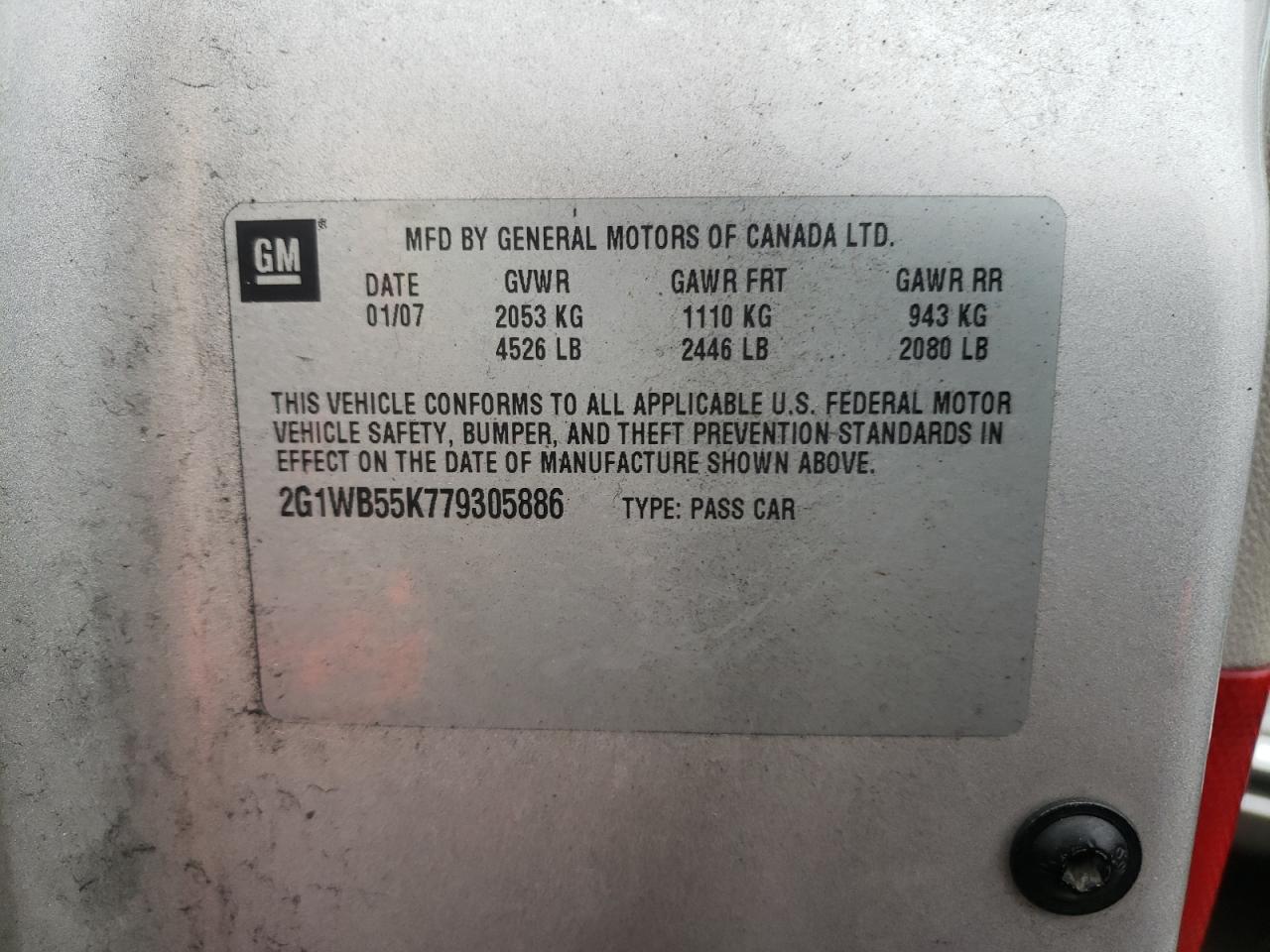 Photo 10 from auction – 2007 CHEVROLET IMPALA LS with VIN 2G1WB55K779305886