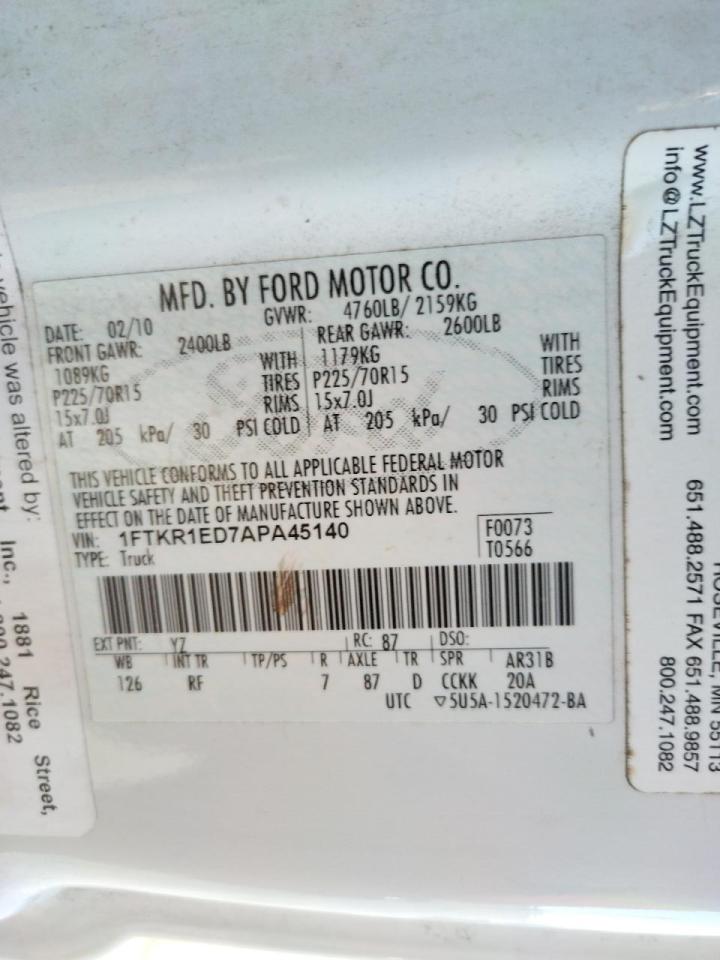 Photo 10 from auction – 2010 FORD RANGER SUP with VIN 1FTKR1ED7APA45140