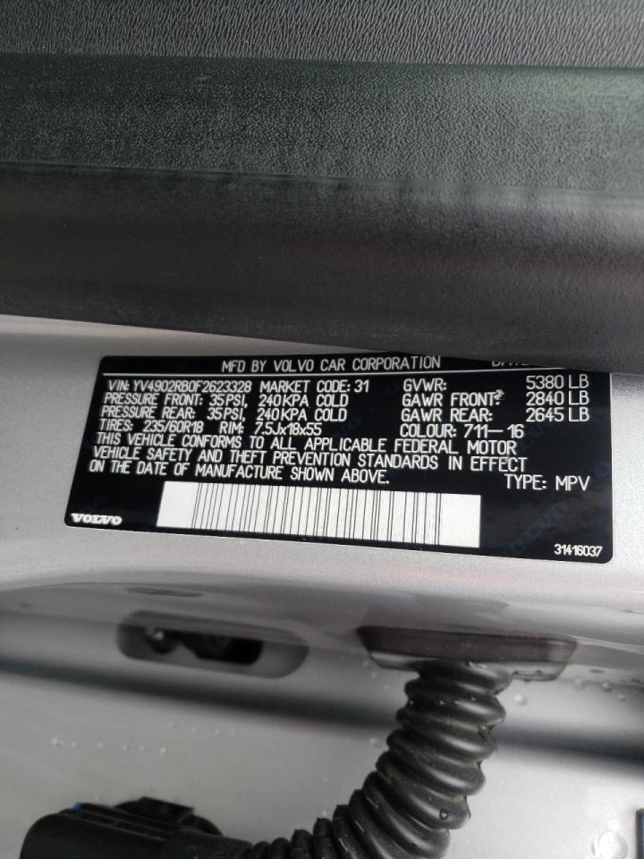 Photo 10 from auction – 2015 VOLVO XC60 T6 PR with VIN YV4902RB0F2623328