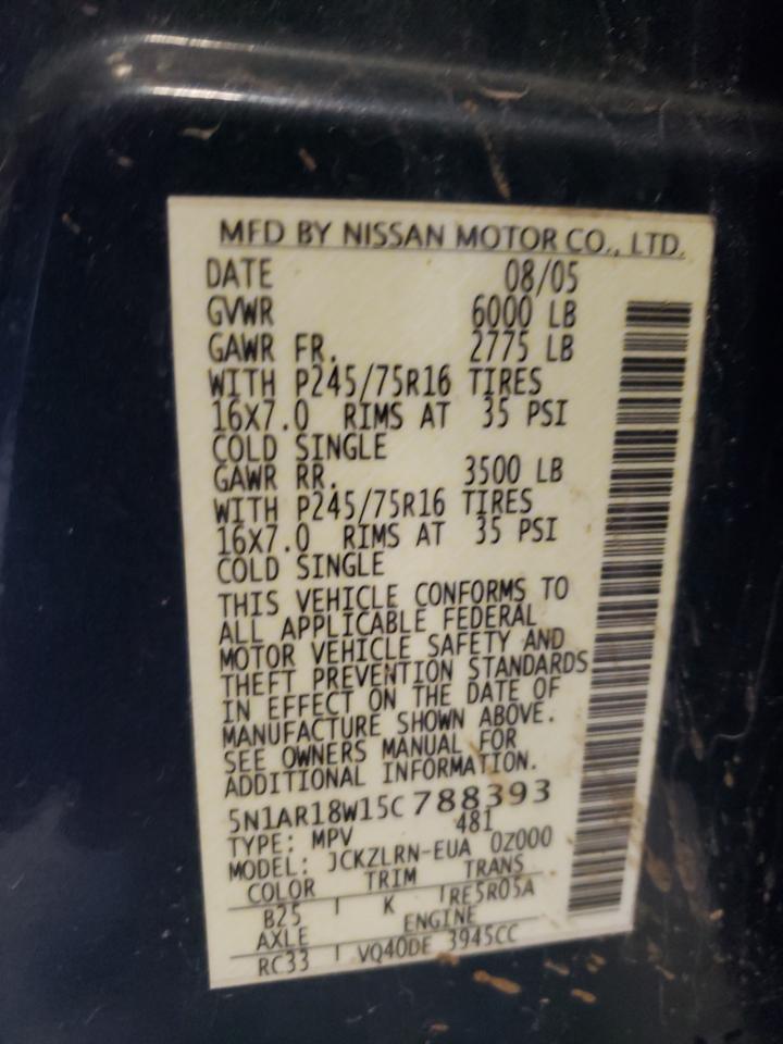 Photo 10 from auction – 2005 NISSAN PATHFINDER with VIN 5N1AR18W15C788393