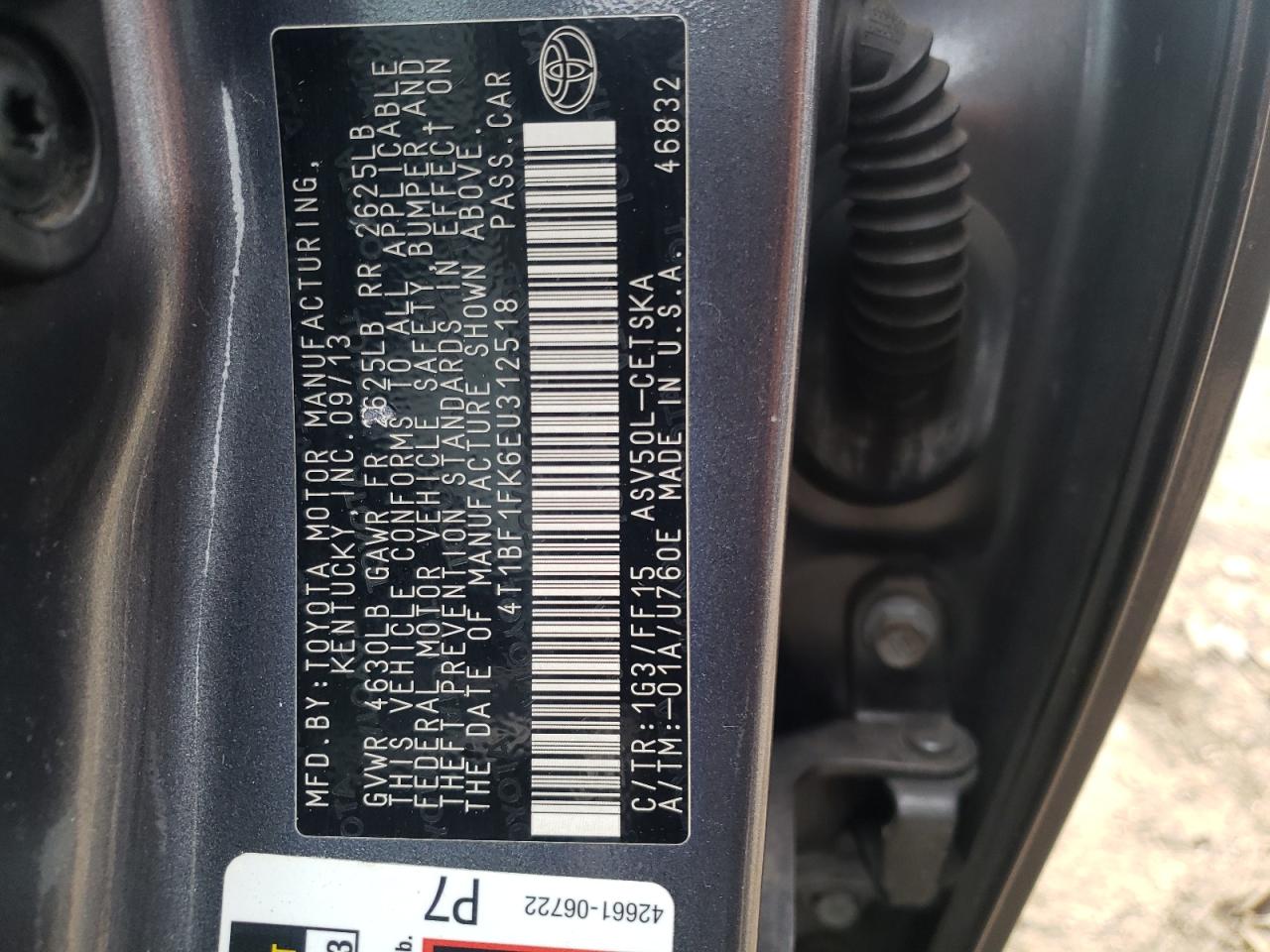 Photo 10 from auction – 2014 TOYOTA CAMRY L with VIN 4T1BF1FK6EU312518