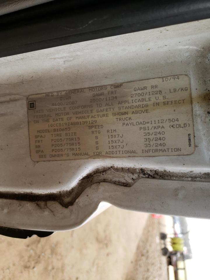 Zdjęcie 10 z aukcji – 1995 CHEVROLET S10 z VIN 1GCCS19Z4S8139129