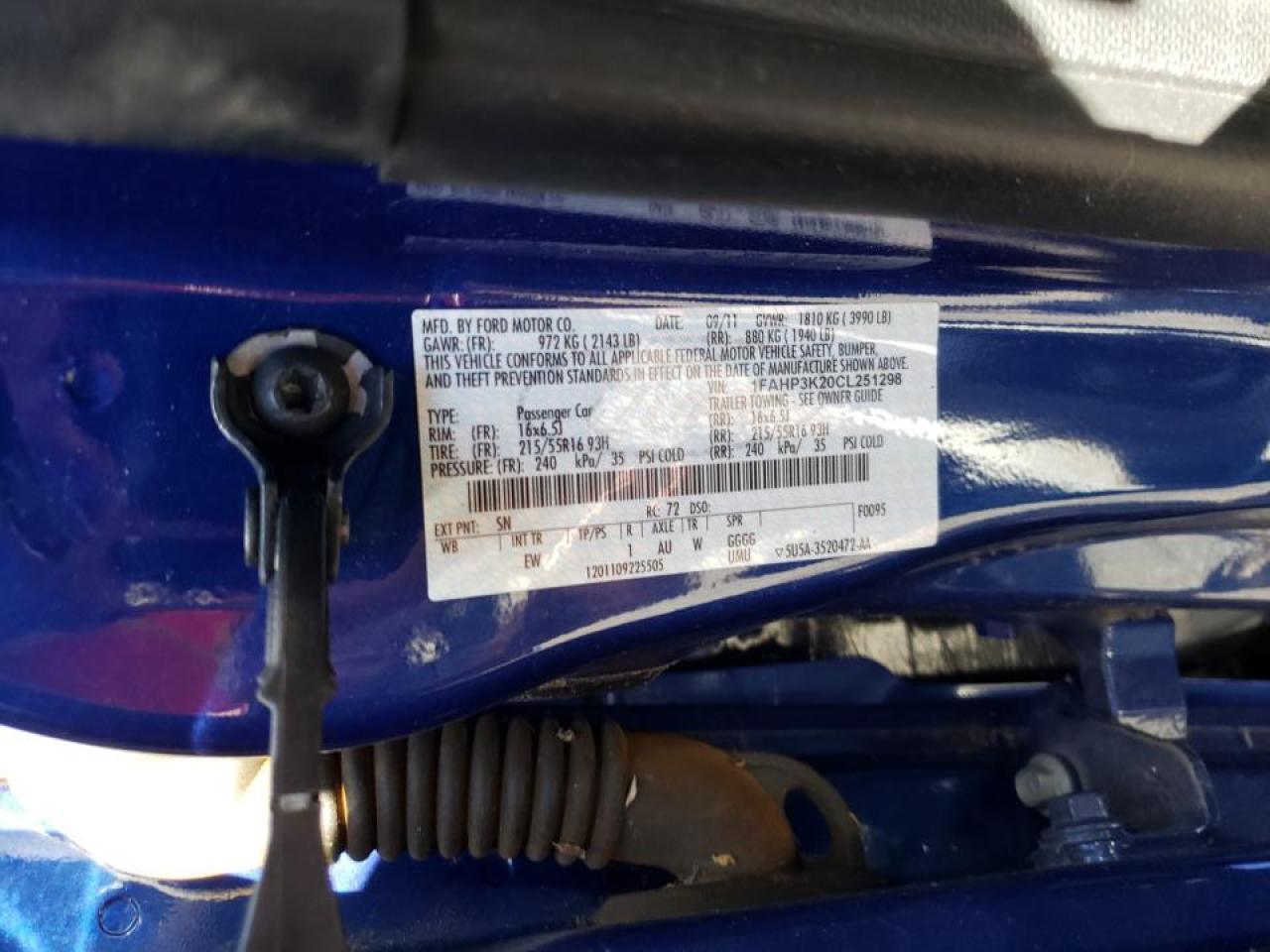 Photo 10 from auction – 2012 FORD FOCUS SE with VIN 1FAHP3K20CL251298