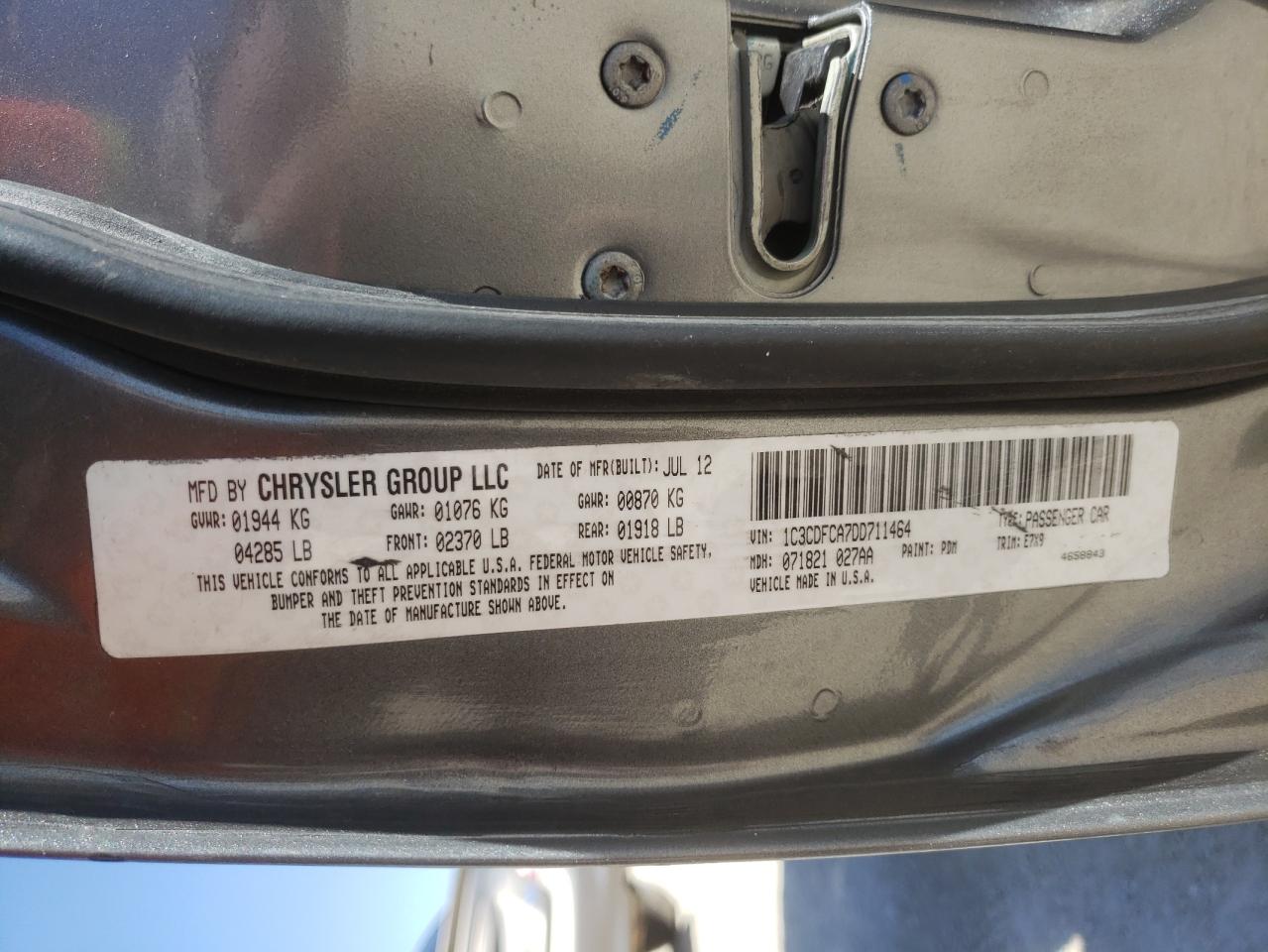 Photo 10 from auction – 2013 DODGE DART LIMIT with VIN 1C3CDFCA7DD711464