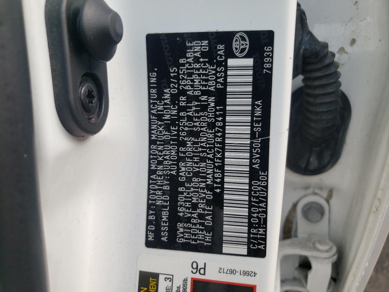Photo 10 from auction – 2015 TOYOTA CAMRY LE with VIN 4T4BF1FK7FR478411