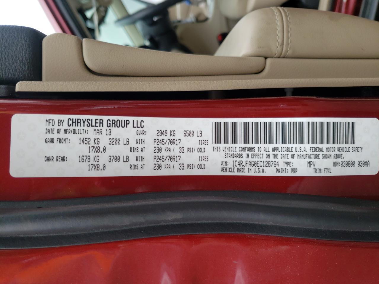 Photo 10 from auction – 2014 JEEP GRAND CHER with VIN 1C4RJFAG0EC128764