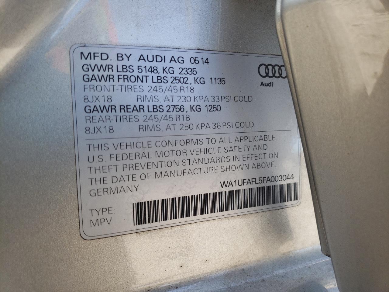 Photo 10 from auction – 2015 AUDI A4 ALLROAD with VIN WA1UFAFL5FA003044
