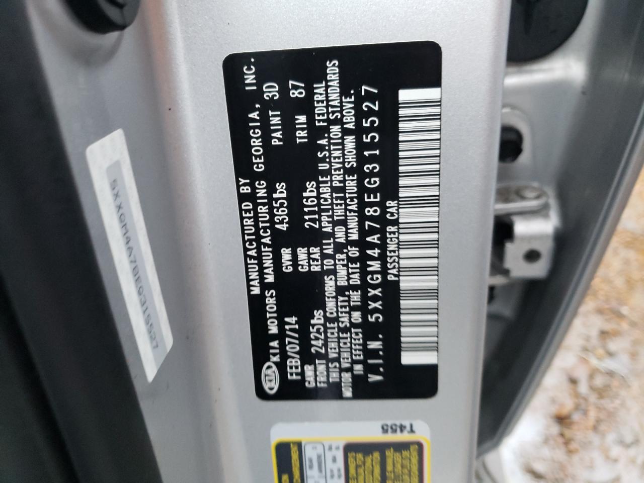 Photo 10 from auction – 2014 KIA OPTIMA LX with VIN 5XXGM4A78EG315527