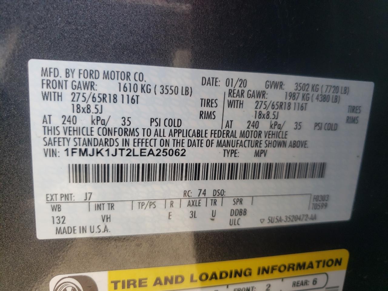 Photo 10 from auction – 2020 FORD EXPEDITION with VIN 1FMJK1JT2LEA25062