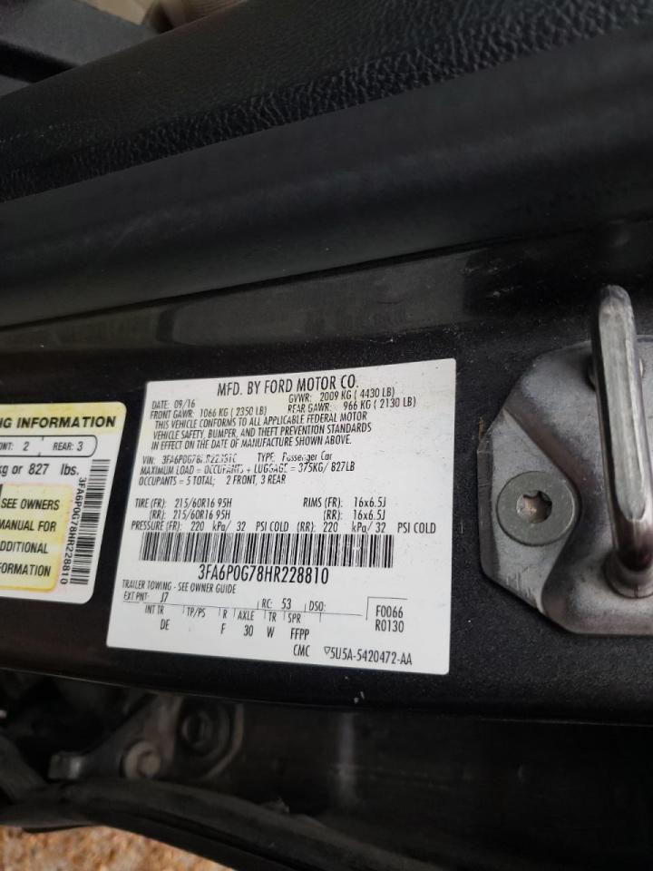 Photo 10 from auction – 2017 FORD FUSION S with VIN 3FA6P0G78HR228810