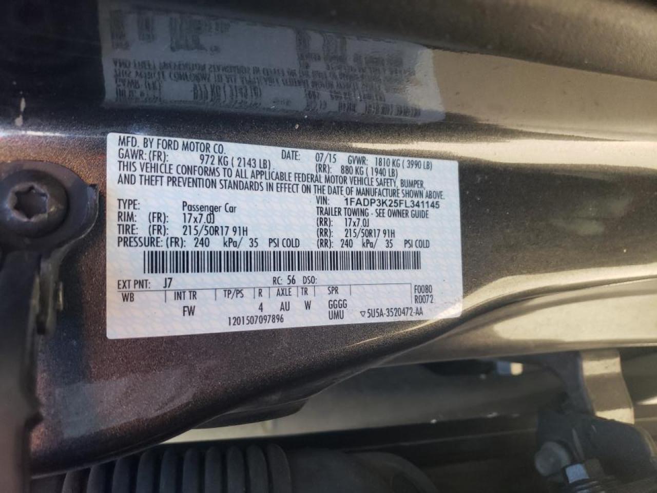 Photo 10 from auction – 2015 FORD FOCUS SE with VIN 1FADP3K25FL341145