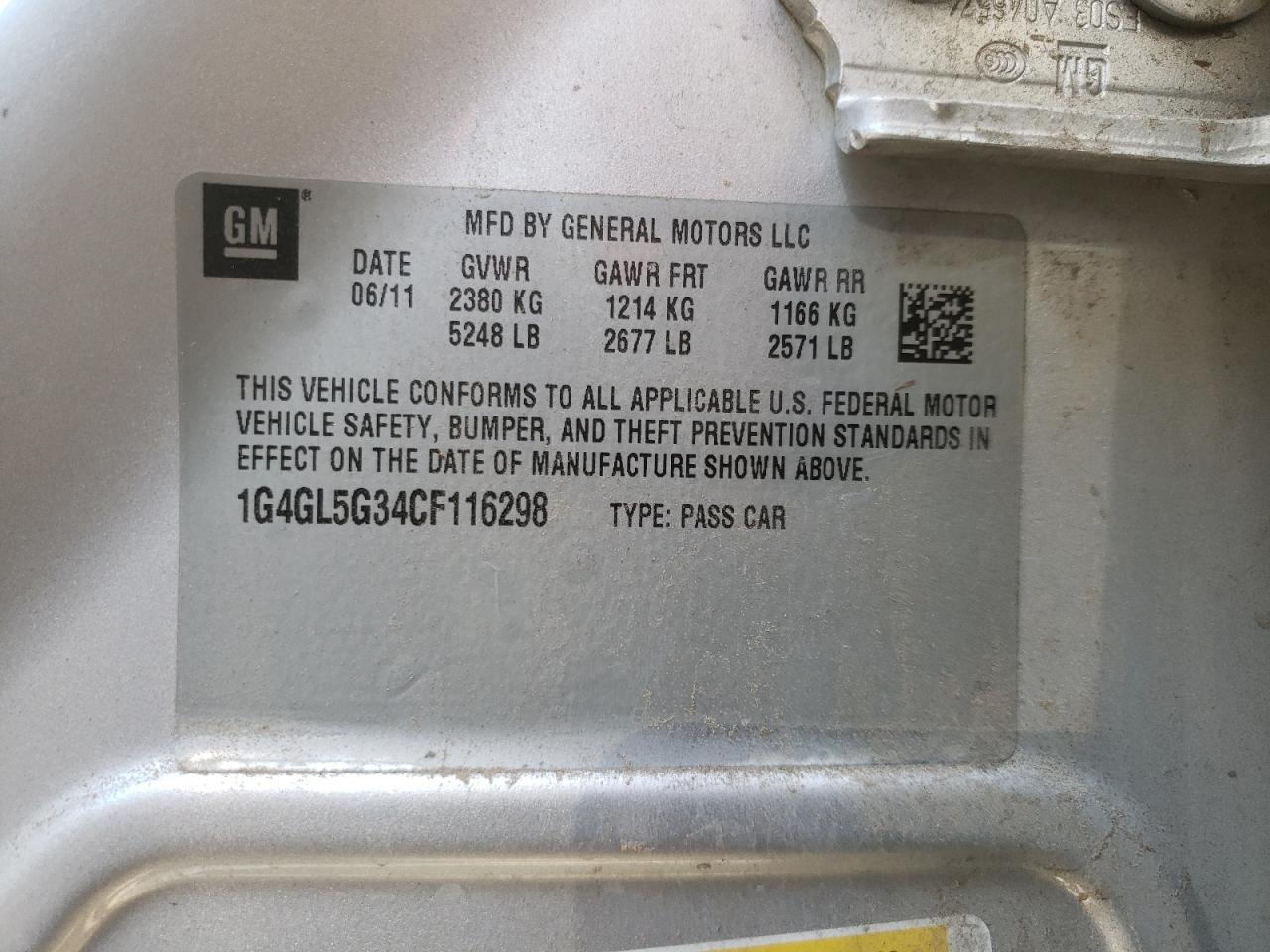 Photo 10 from auction – 2012 BUICK LACROSSE with VIN 1G4GL5G34CF116298