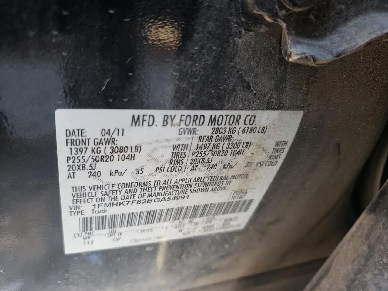 Photo 10 from auction – 2011 FORD EXPLORER L with VIN 1FMHK7F82BGA54991