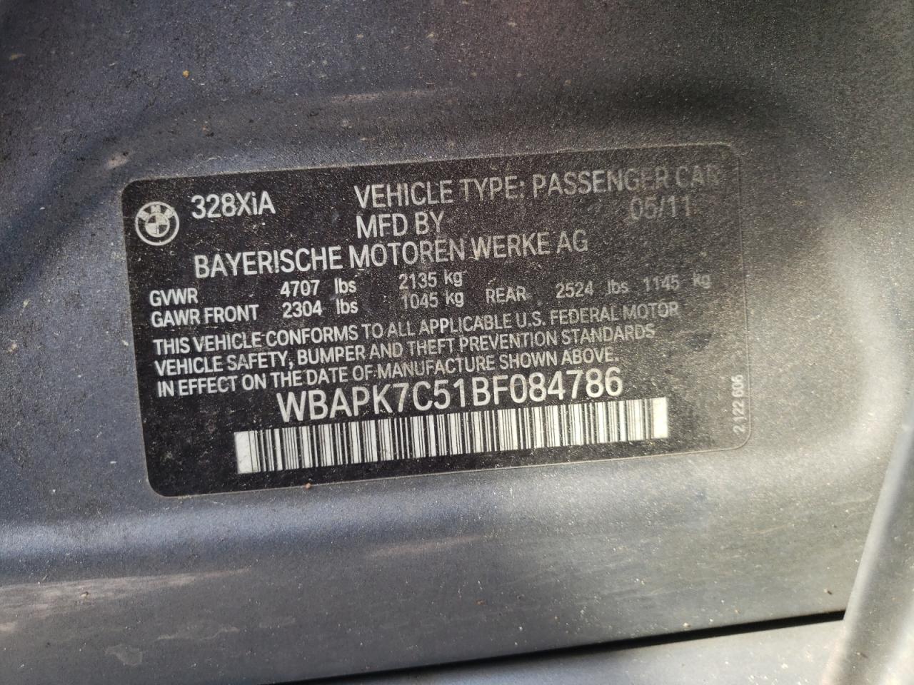 Photo 10 from auction – 2011 BMW 328 XI with VIN WBAPK7C51BF084786