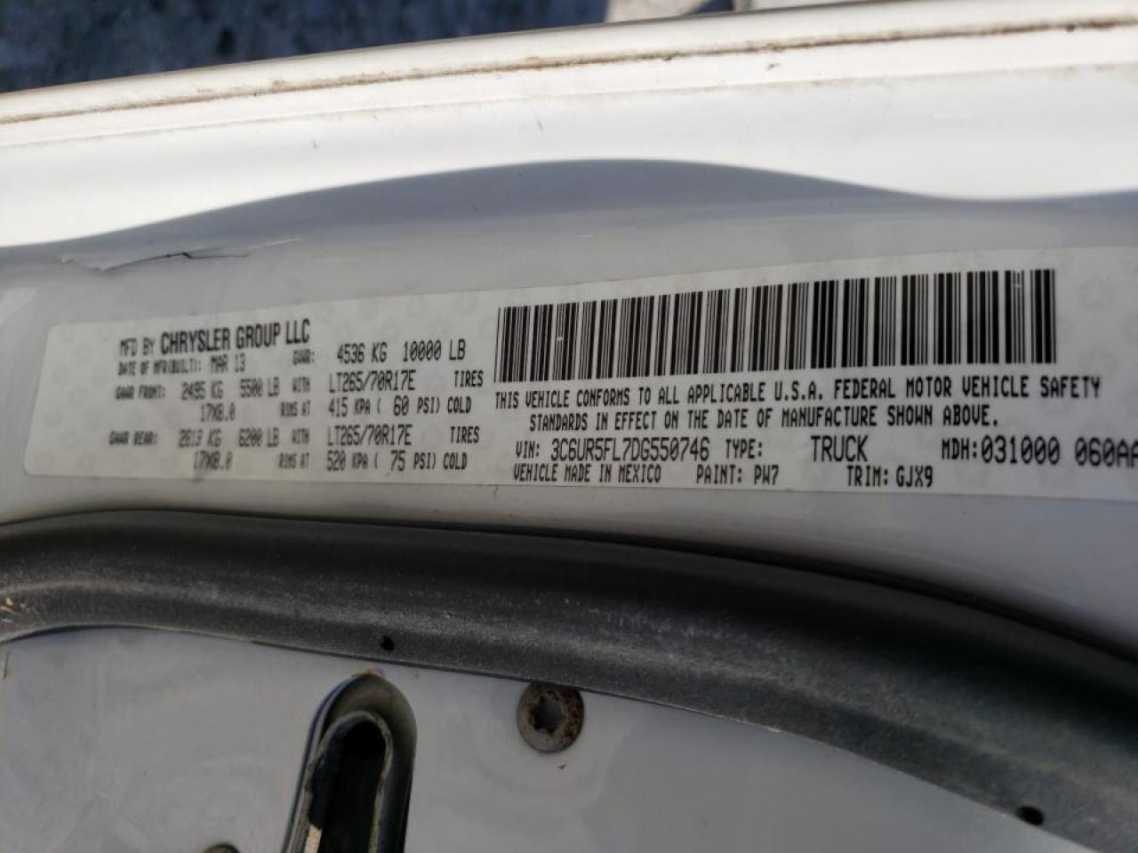 Photo 10 from auction – 2013 RAM 2500 LARAM with VIN 3C6UR5FL7DG550746